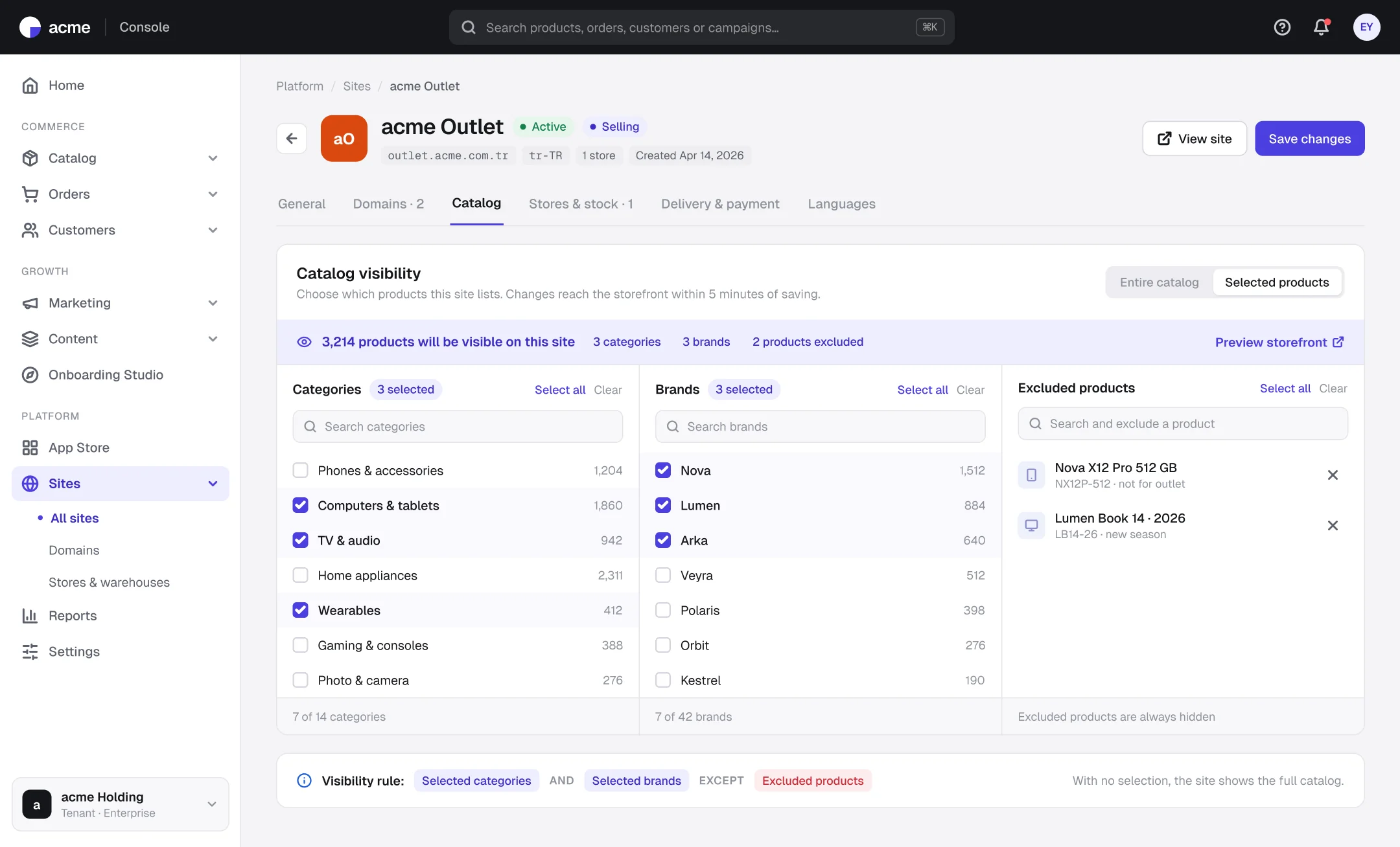 Catalog visibility