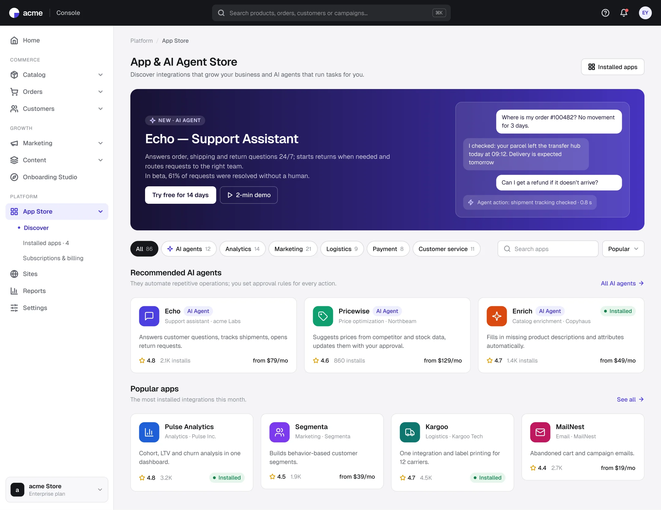 App and AI agent store